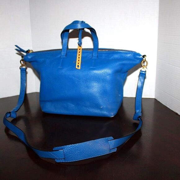 Kate Spade Saturday Leather Crossbody Satchel - Vibrant Blue - Geometric Lining - Picture 1 of 16